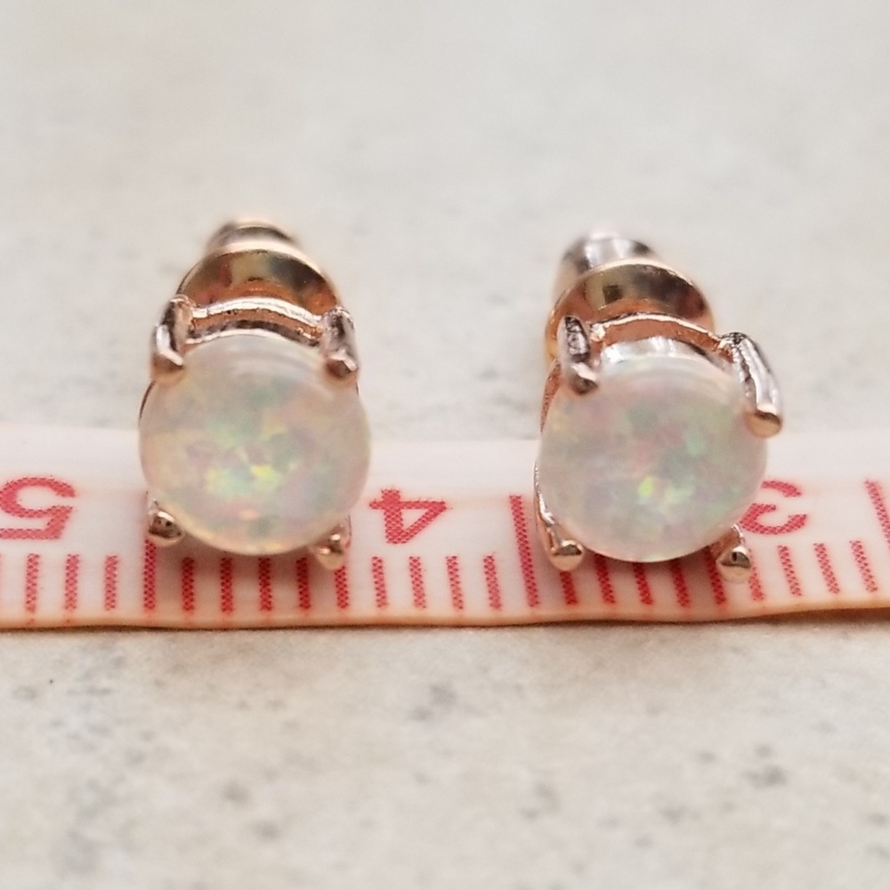 6mm Rose Gold Opal Studs - Picture 4 of 6